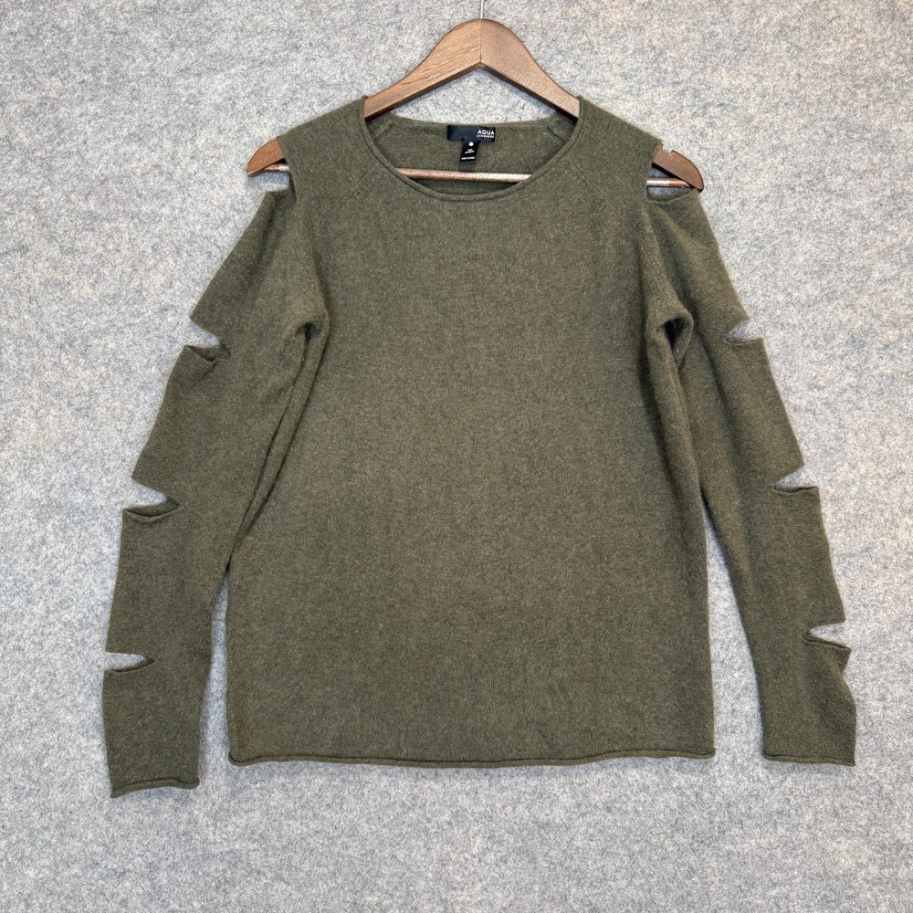 Aqua 100% Cashmere Sweater Womens Small Cutout Sleeve Relaxed Soft Luxury Knit